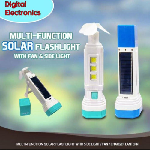 Solar Rechargeable LED Flashlight Fan Lamp