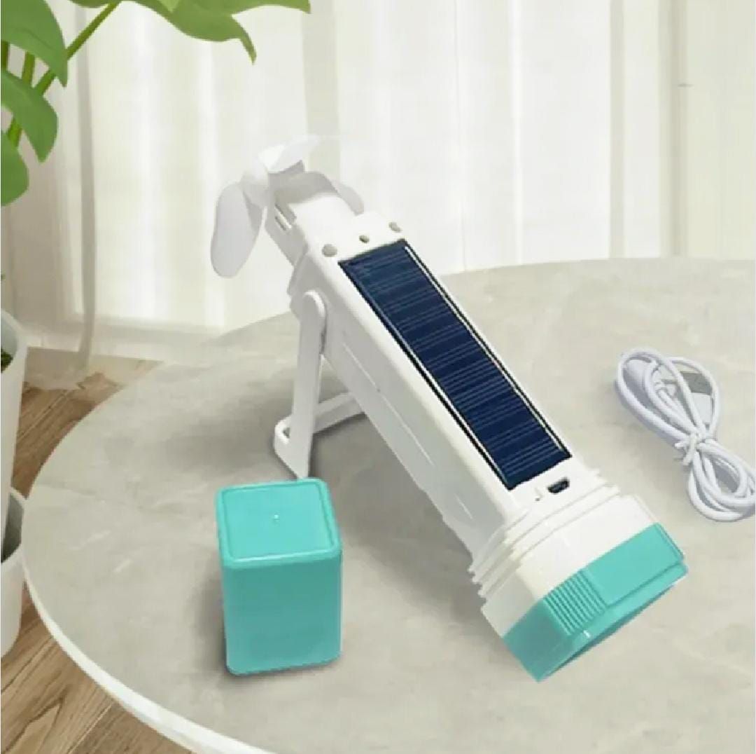Solar Rechargeable LED Flashlight Fan Lamp